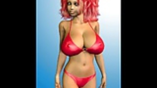 赤いビキニの巨大なおっぱいと3D赤毛 赤いビキニの巨大なおっぱいと3D赤毛