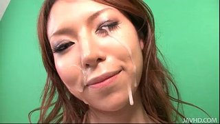 Three guys stuff Rino Asuka mouth with dick Three guys stuff Rino Asuka mouth with dick